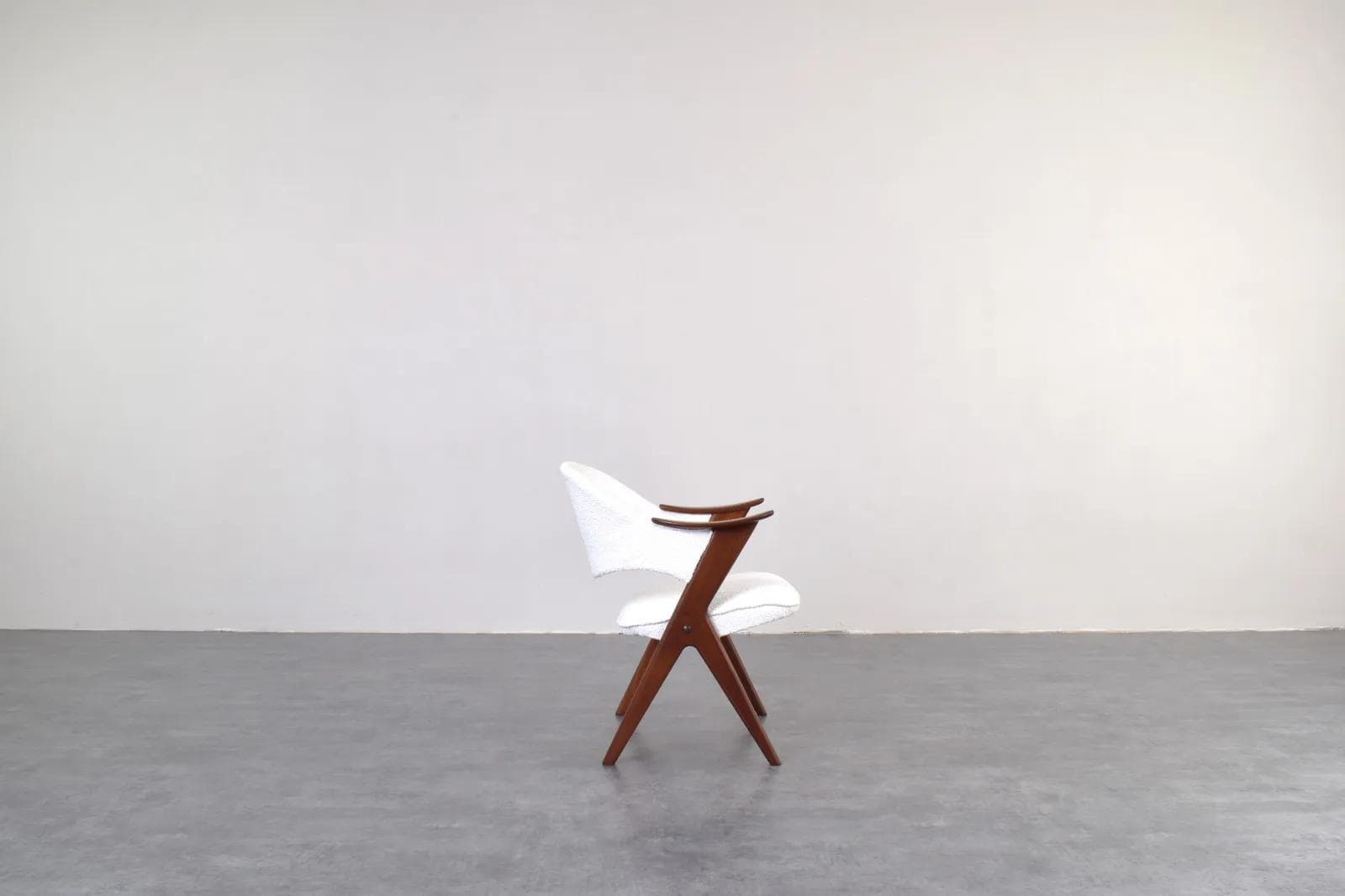 Armchair Blinken, white bouclé, brown teak, by S. Resell, Norway, 1950s - 316267
