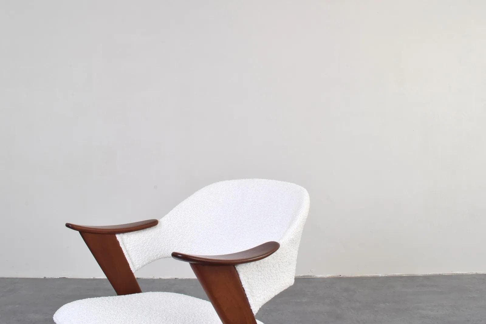 Armchair Blinken, white bouclé, brown teak, by S. Resell, Norway, 1950s - 316270