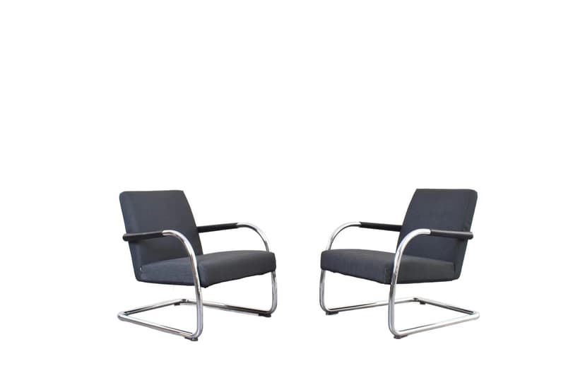 Para foteli Visalounge, szary, skóra czarna, chrom, proj. A. Citterio, Vitra, Szwajcaria