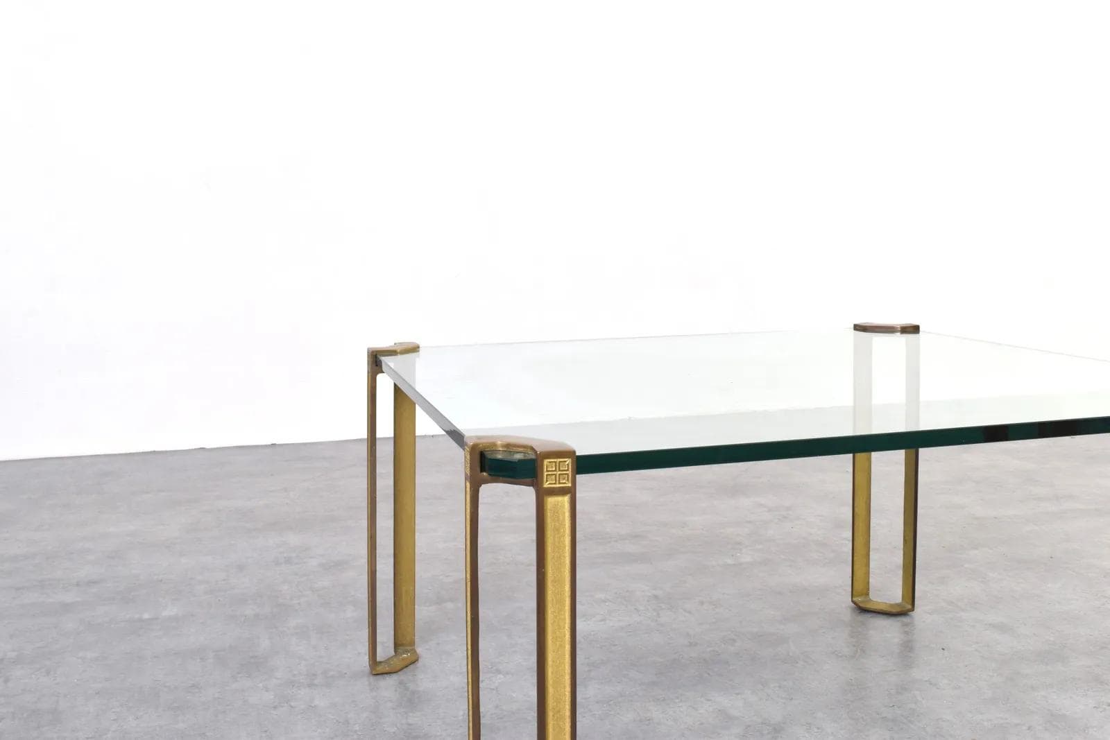 Coffee table, gold brass, transparent glass, by P. Ghyczy, Netherlands, 1970s - 316172
