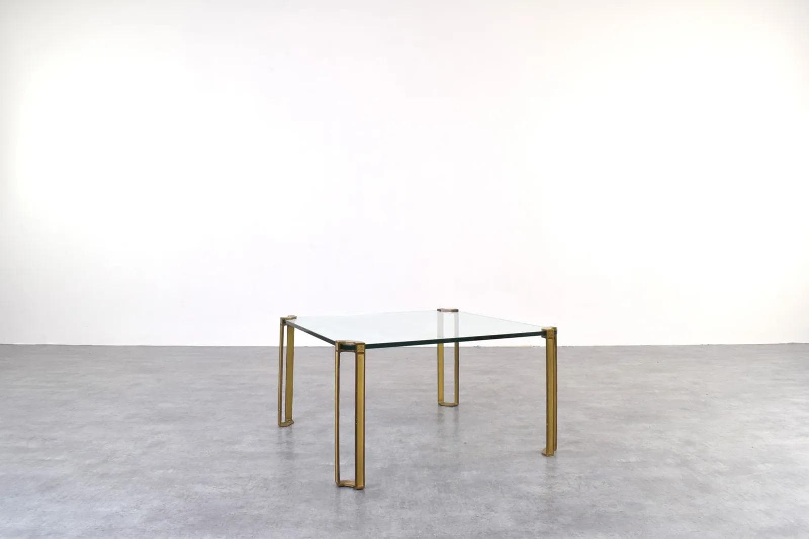 Coffee table, gold brass, transparent glass, by P. Ghyczy, Netherlands, 1970s - 316174