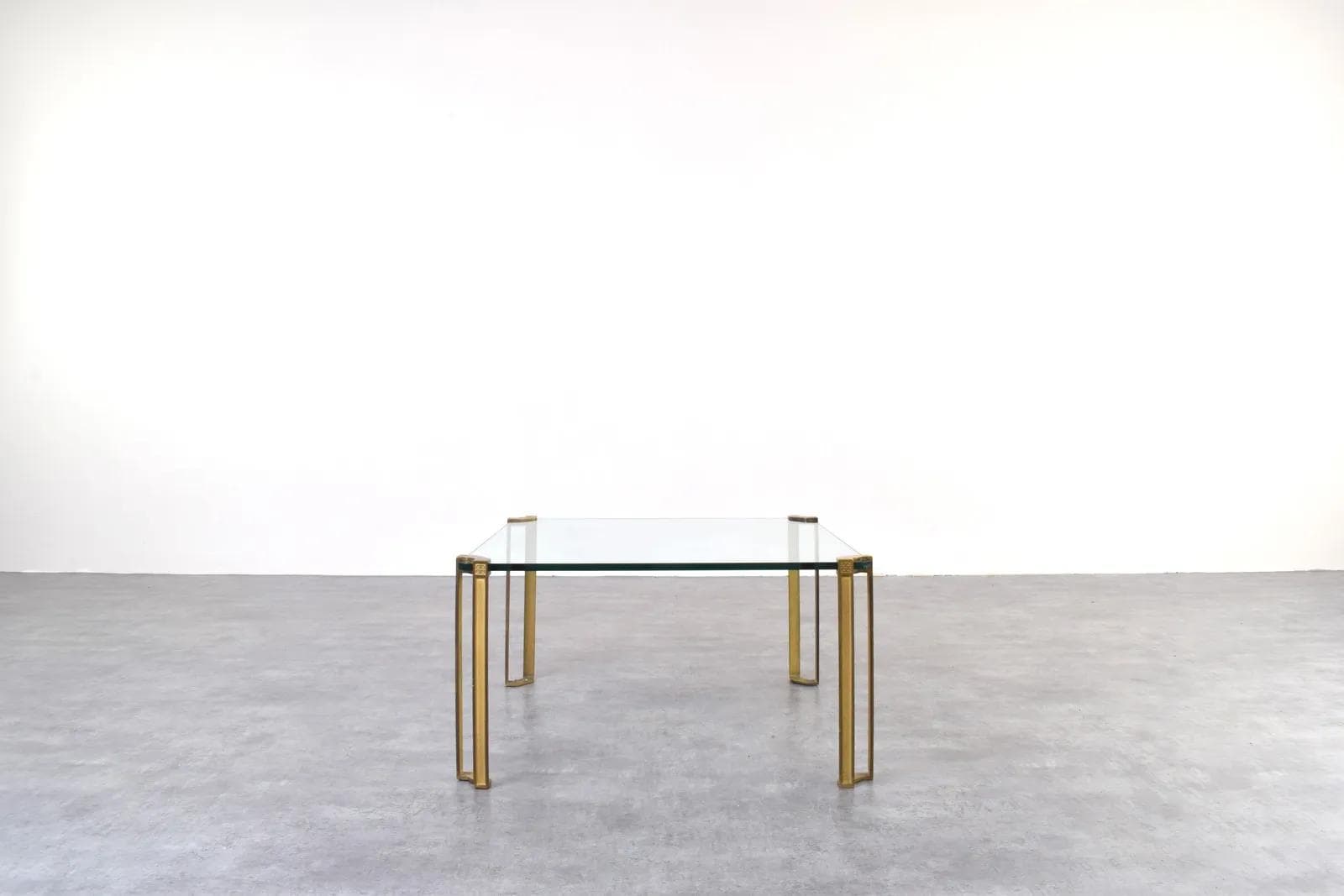 Coffee table, gold brass, transparent glass, by P. Ghyczy, Netherlands, 1970s - 316168