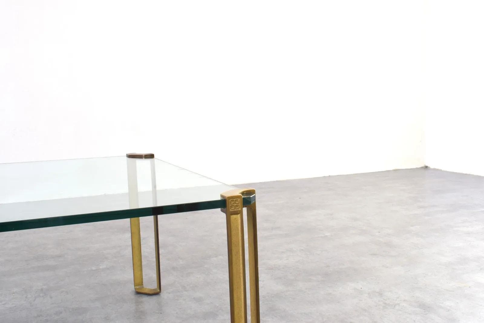 Coffee table, gold brass, transparent glass, by P. Ghyczy, Netherlands, 1970s - 316169