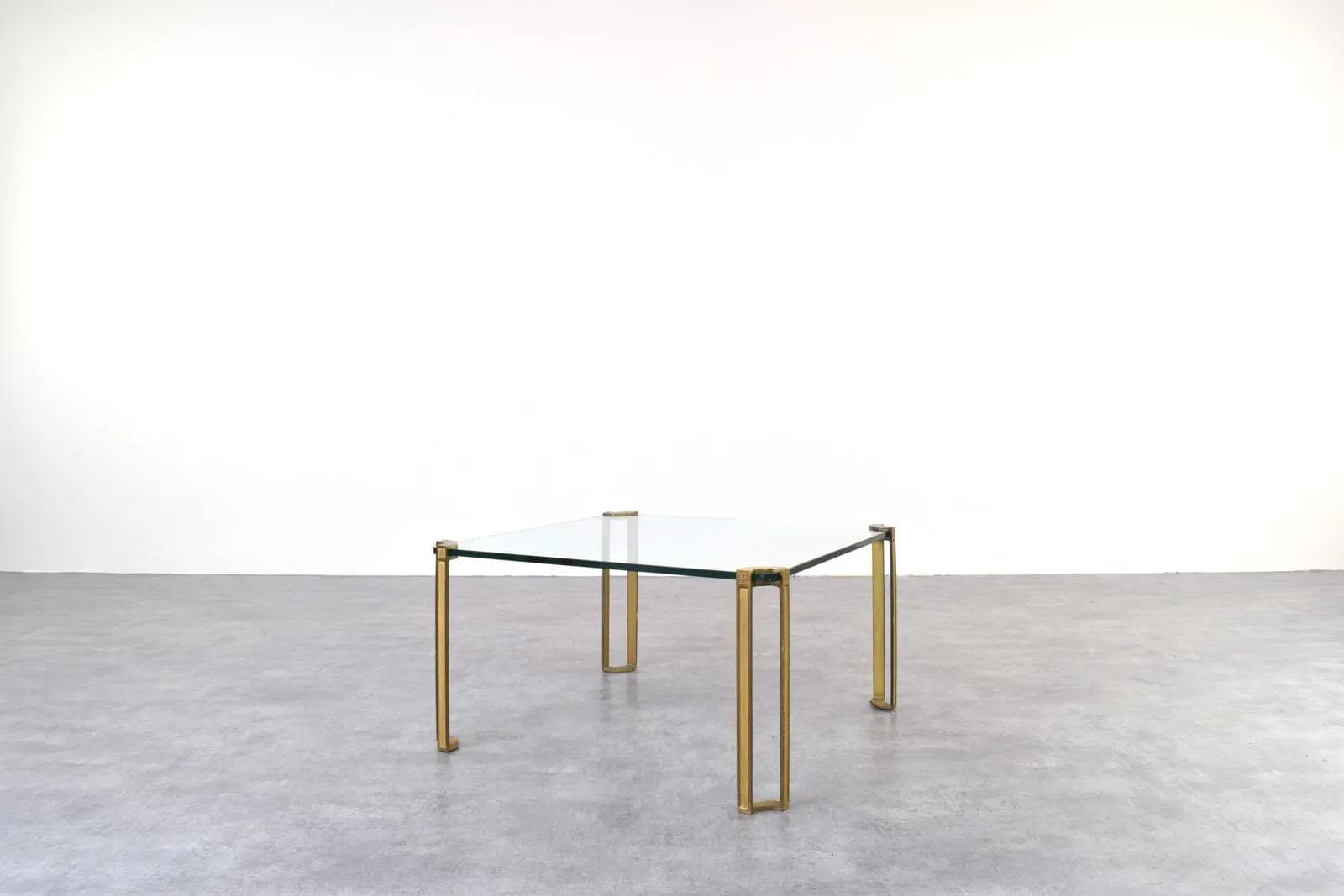 Coffee table, gold brass, transparent glass, by P. Ghyczy, Netherlands, 1970s - 316167