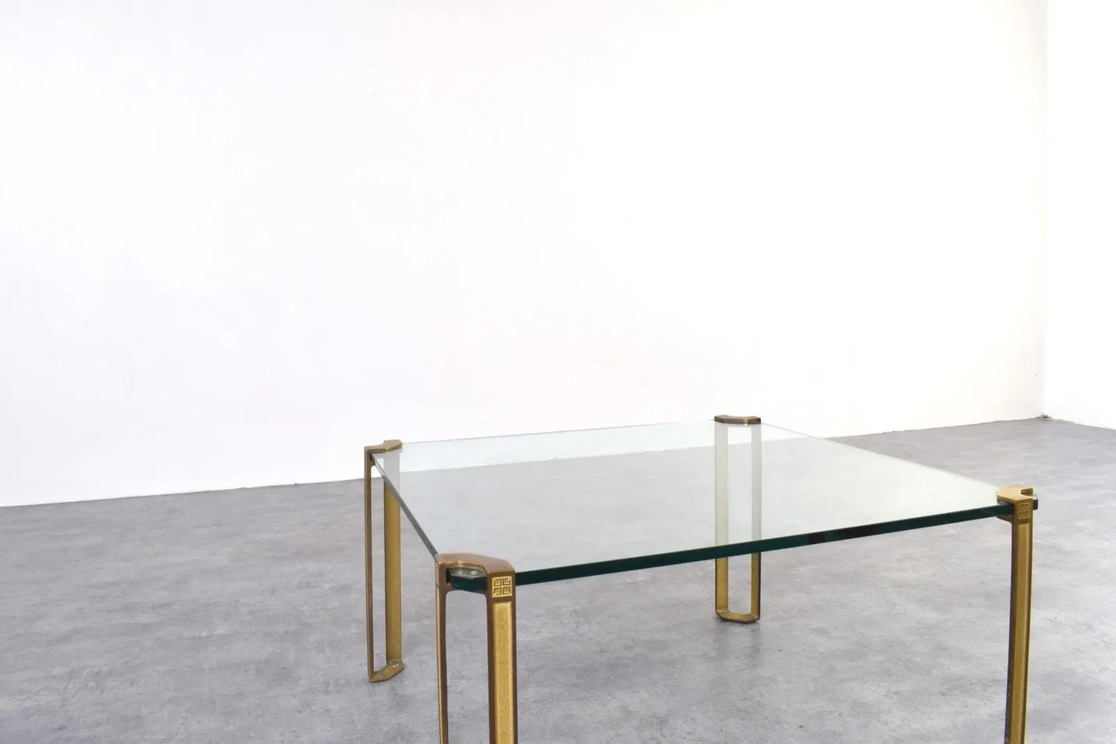 Coffee table, gold brass, transparent glass, by P. Ghyczy, Netherlands, 1970s - 316173