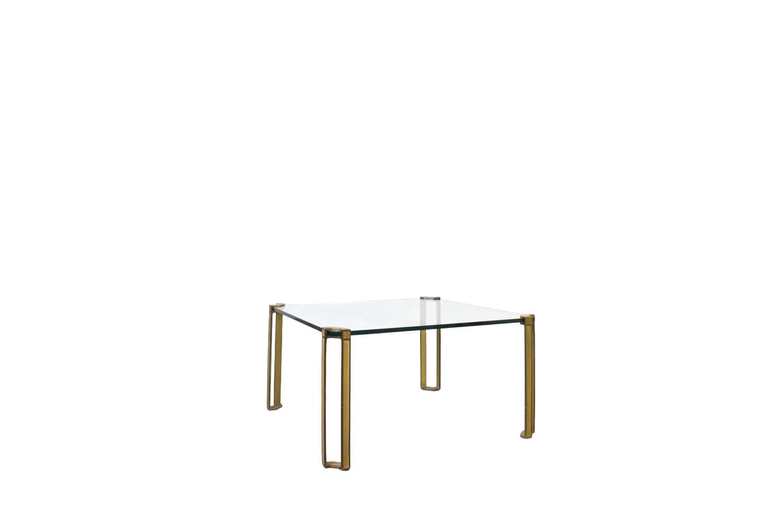 Coffee table, gold brass, transparent glass, by P. Ghyczy, Netherlands, 1970s