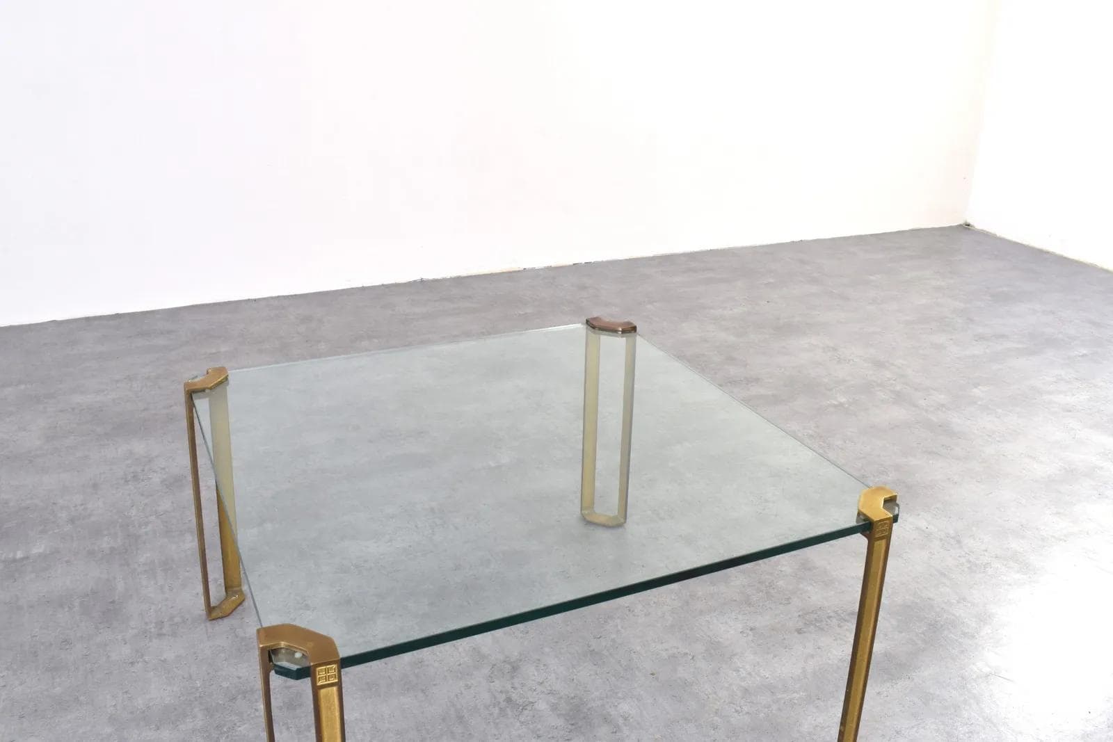 Coffee table, gold brass, transparent glass, by P. Ghyczy, Netherlands, 1970s - 316171