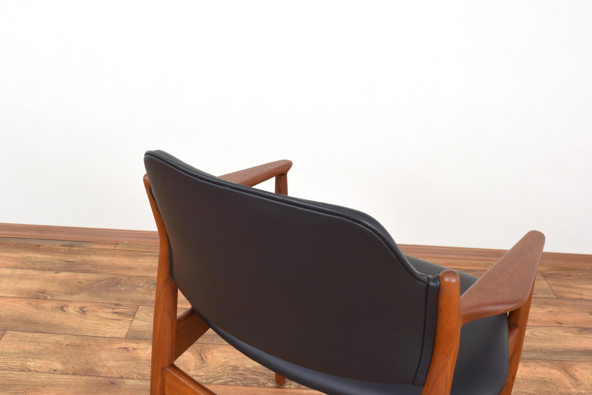 Armchair, brown teak, black leather, by A. Vodder, Sibast, Denmark, 1960s. - 316095