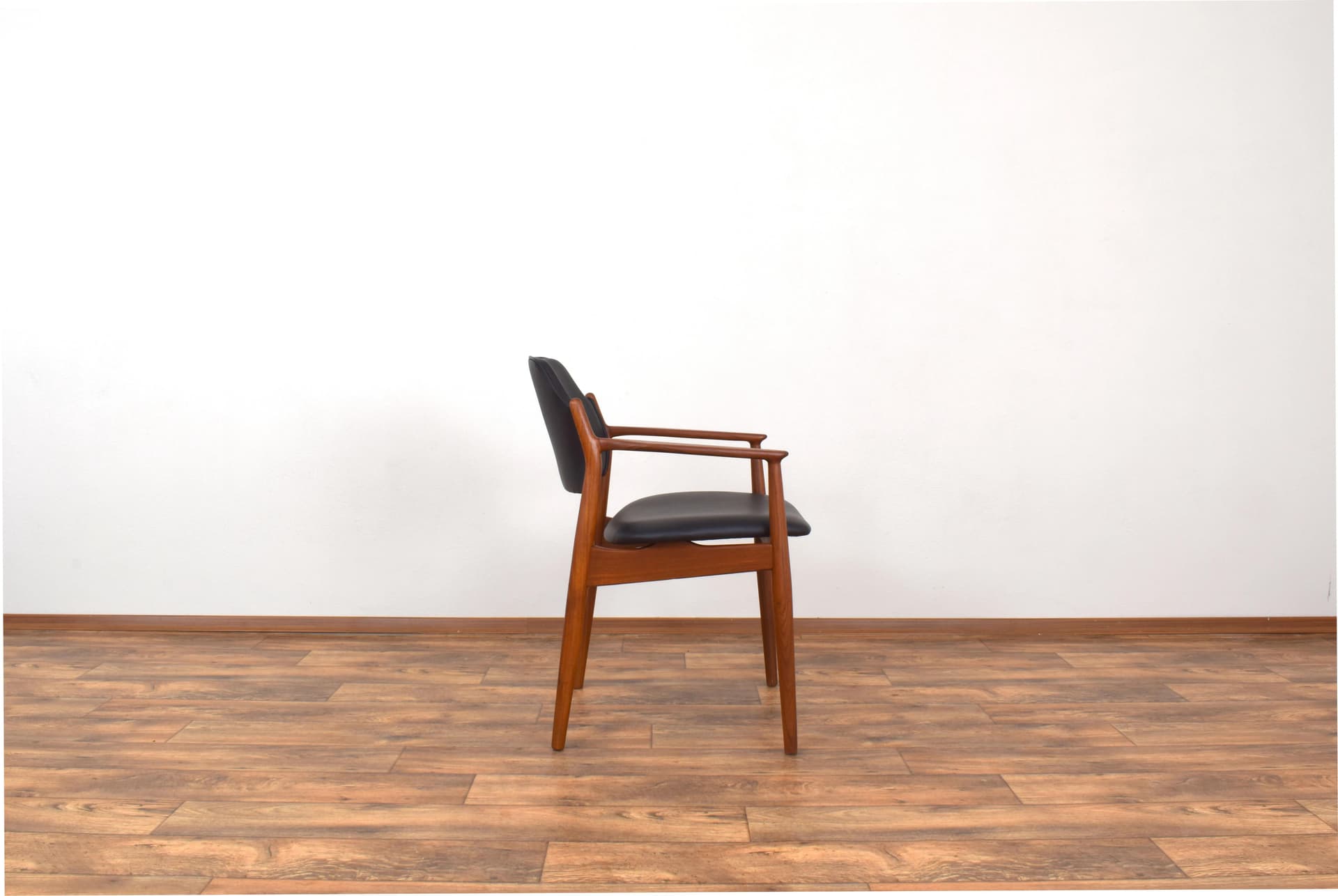 Armchair, brown teak, black leather, by A. Vodder, Sibast, Denmark, 1960s. - 316088