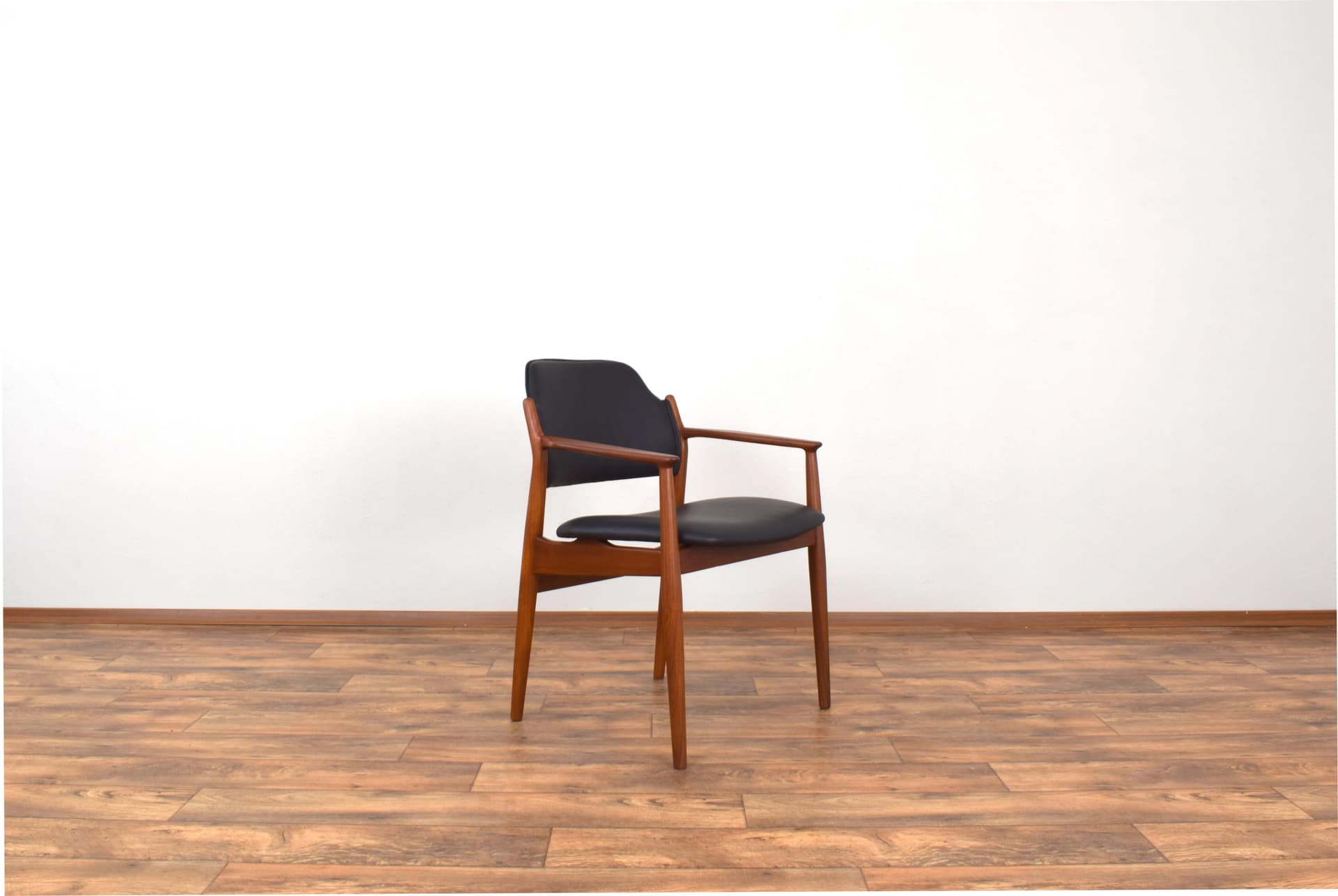 Armchair, brown teak, black leather, by A. Vodder, Sibast, Denmark, 1960s. - 316086