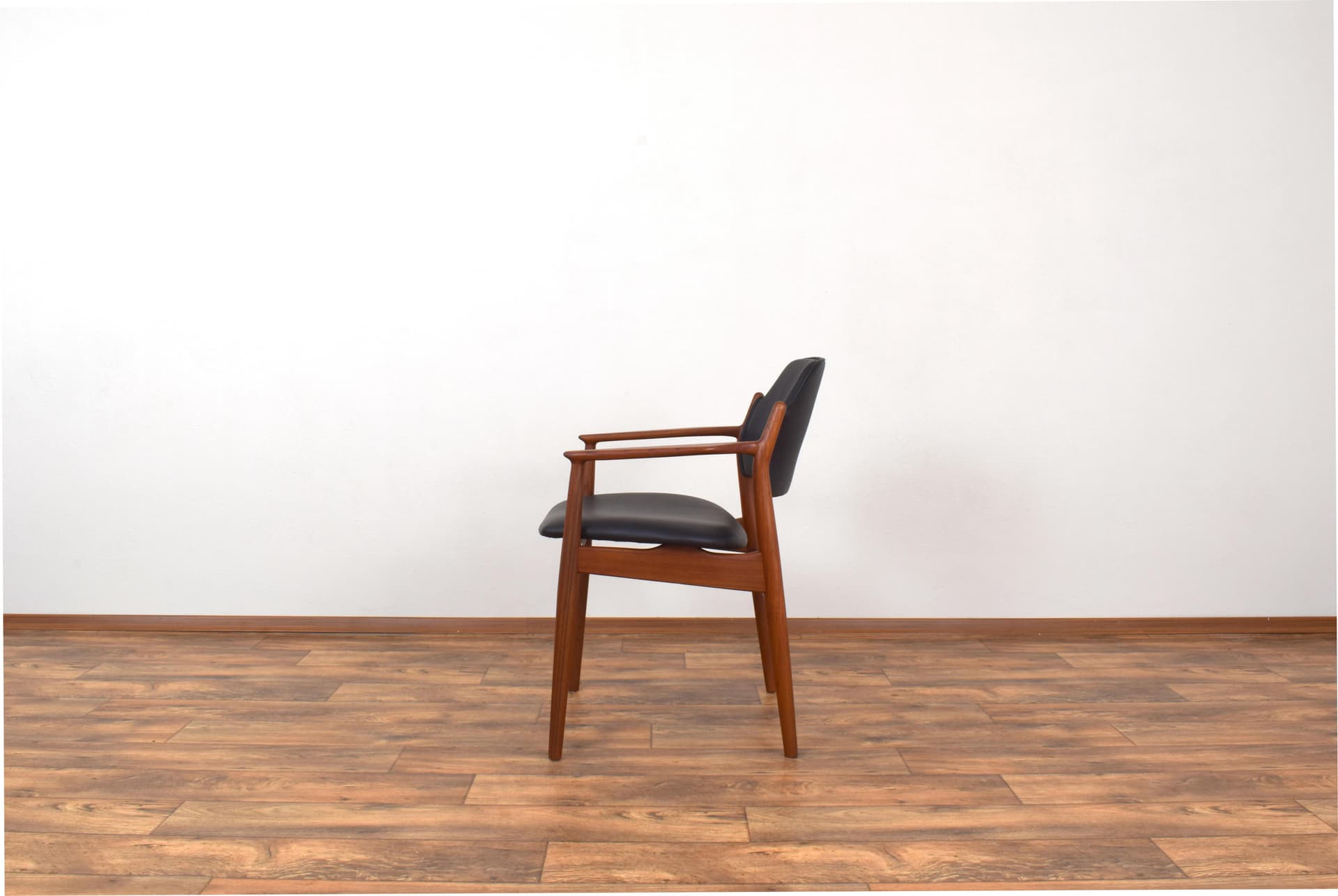 Armchair, brown teak, black leather, by A. Vodder, Sibast, Denmark, 1960s. - 316089