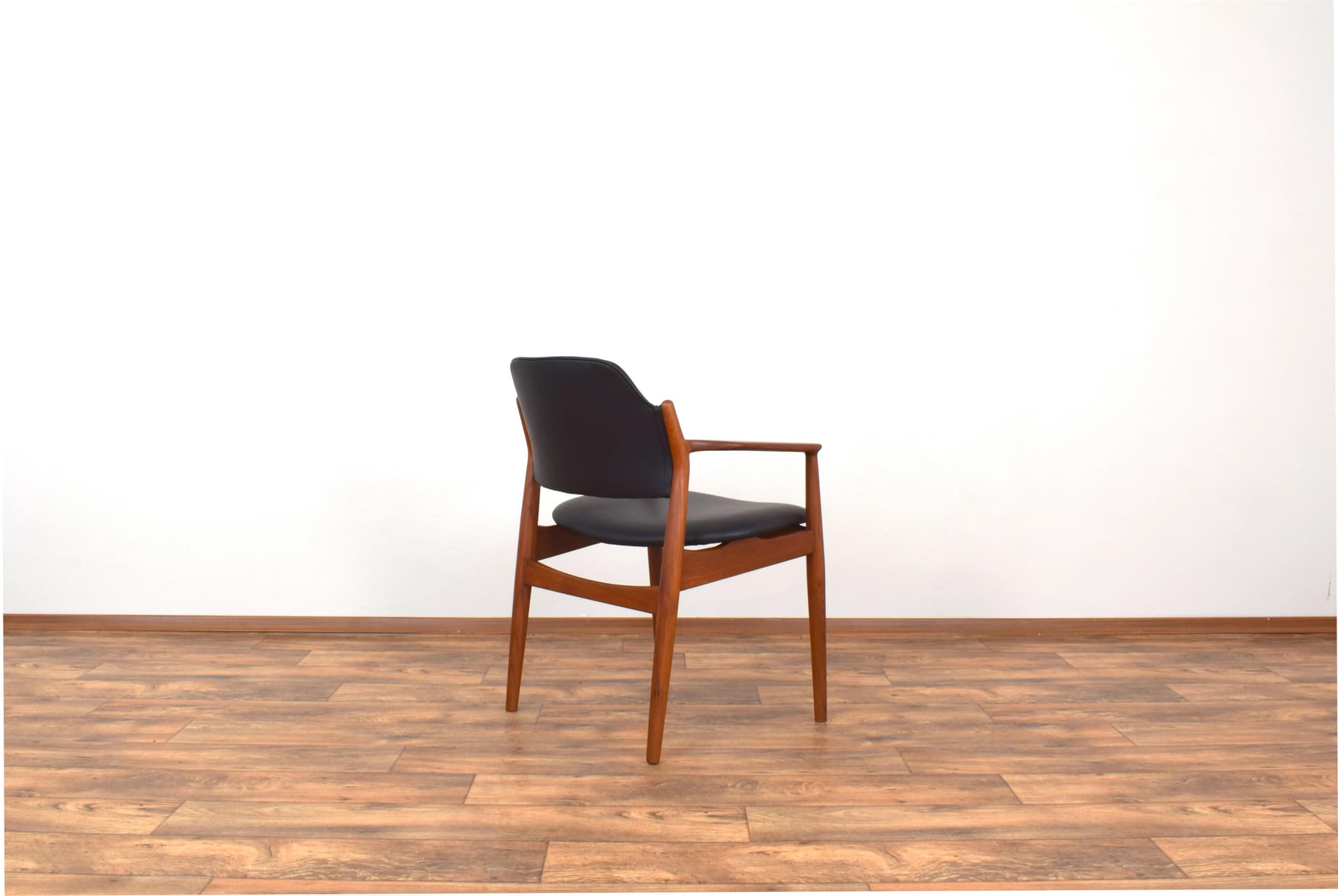 Armchair, brown teak, black leather, by A. Vodder, Sibast, Denmark, 1960s. - 316090