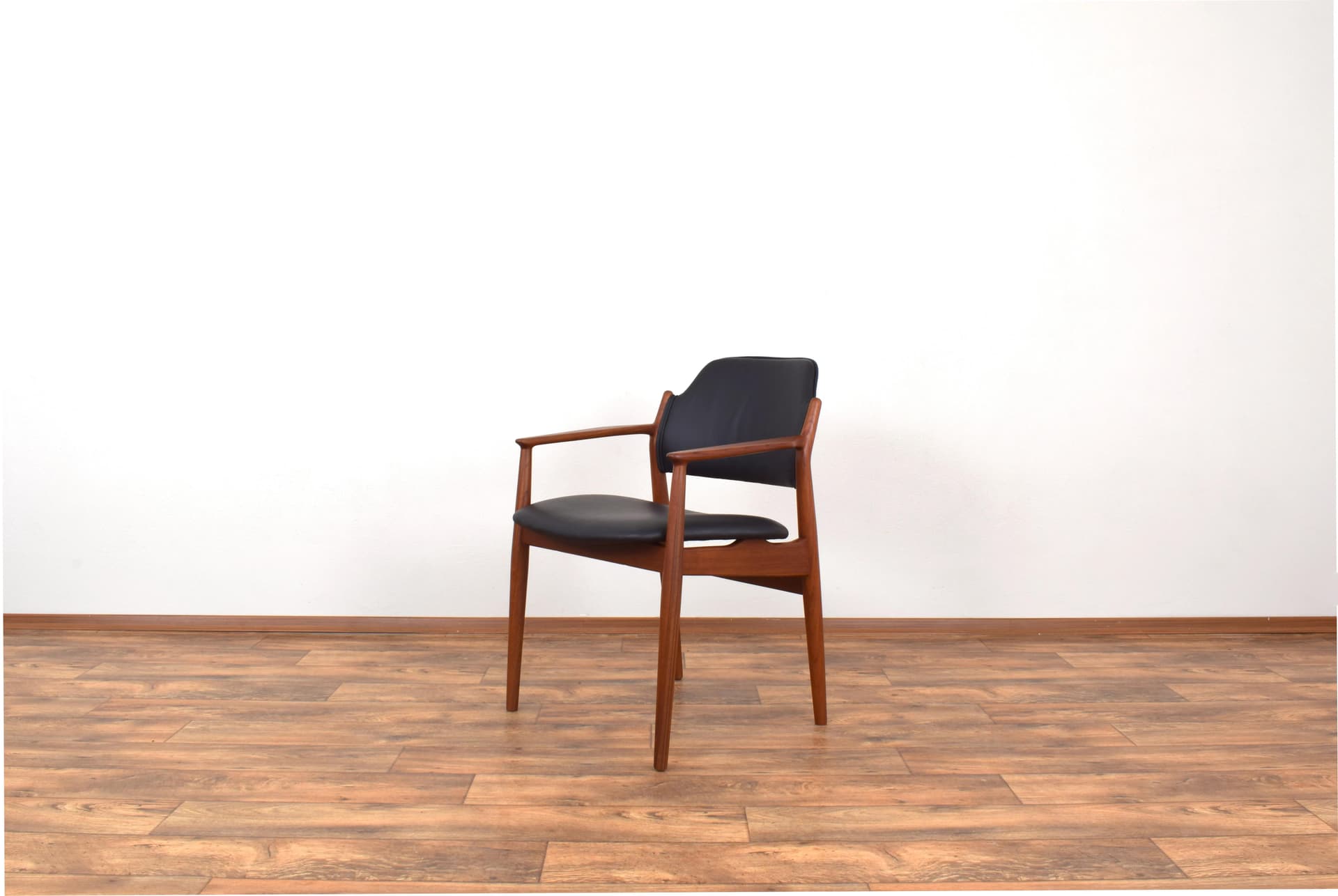 Armchair, brown teak, black leather, by A. Vodder, Sibast, Denmark, 1960s. - 316087