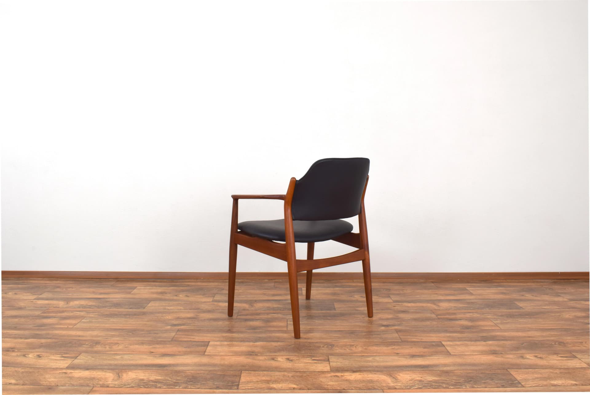 Armchair, brown teak, black leather, by A. Vodder, Sibast, Denmark, 1960s. - 316091