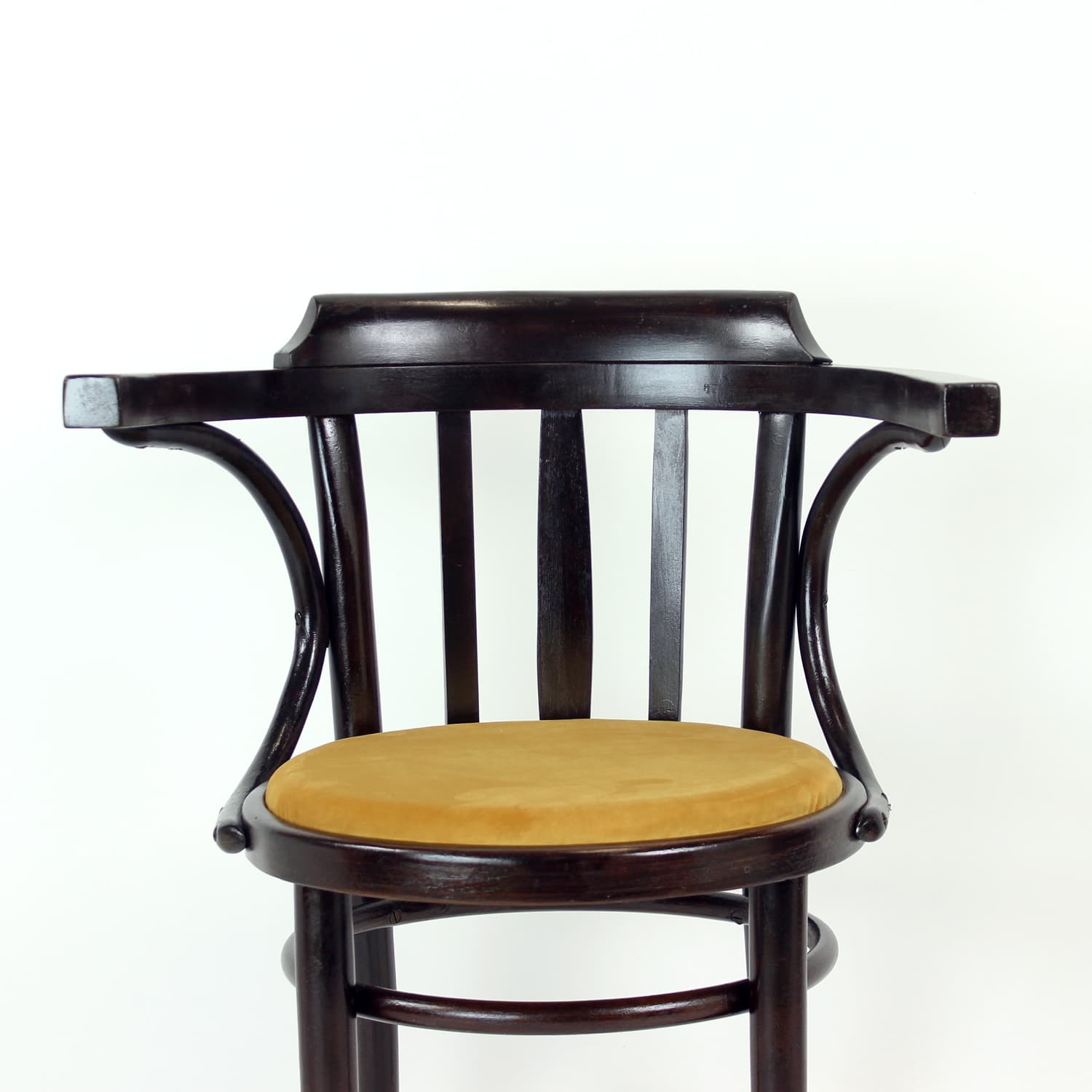 Fotel No. 24, drewno brązowy, velvet złoty, proj. M. Thonet, TON, Czechosłowacja, lata 50. - 314713