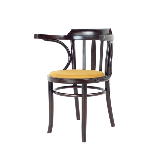 Fotel No. 24, drewno brązowy, velvet złoty, proj. M. Thonet, TON, Czechosłowacja, lata 50. - WYMIARY