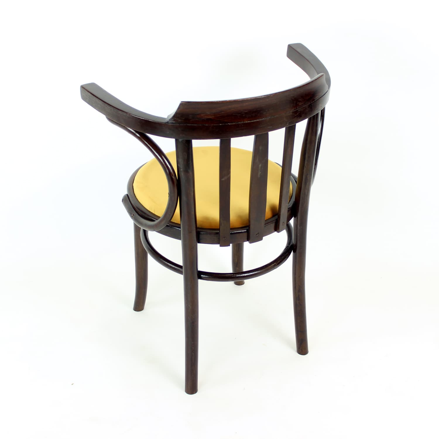 Fotel No. 24, drewno brązowy, velvet złoty, proj. M. Thonet, TON, Czechosłowacja, lata 50. - 314711