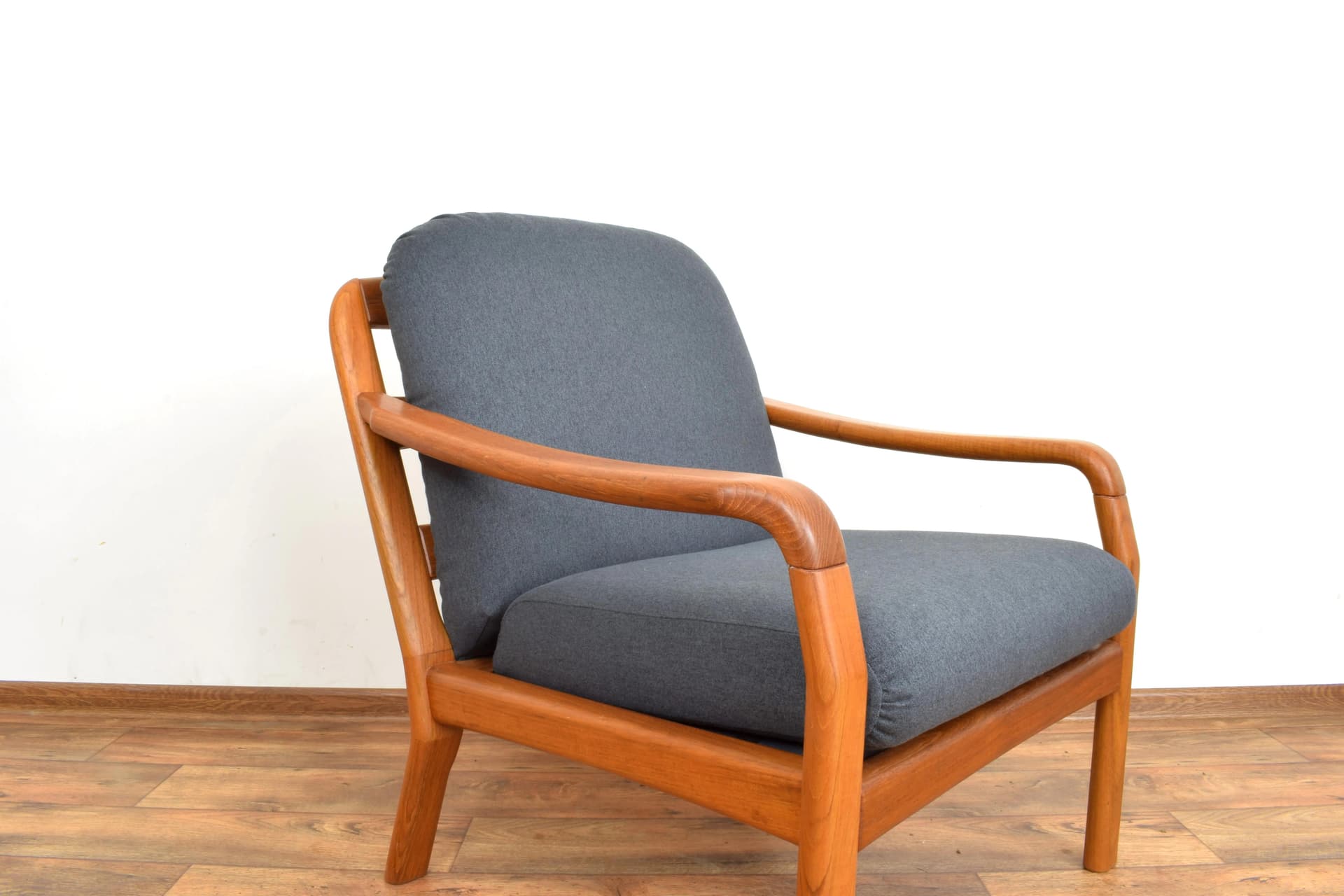 Armchair, brown teak, grey fabric, Dyrlund, Denmark, 1970s. - 316072