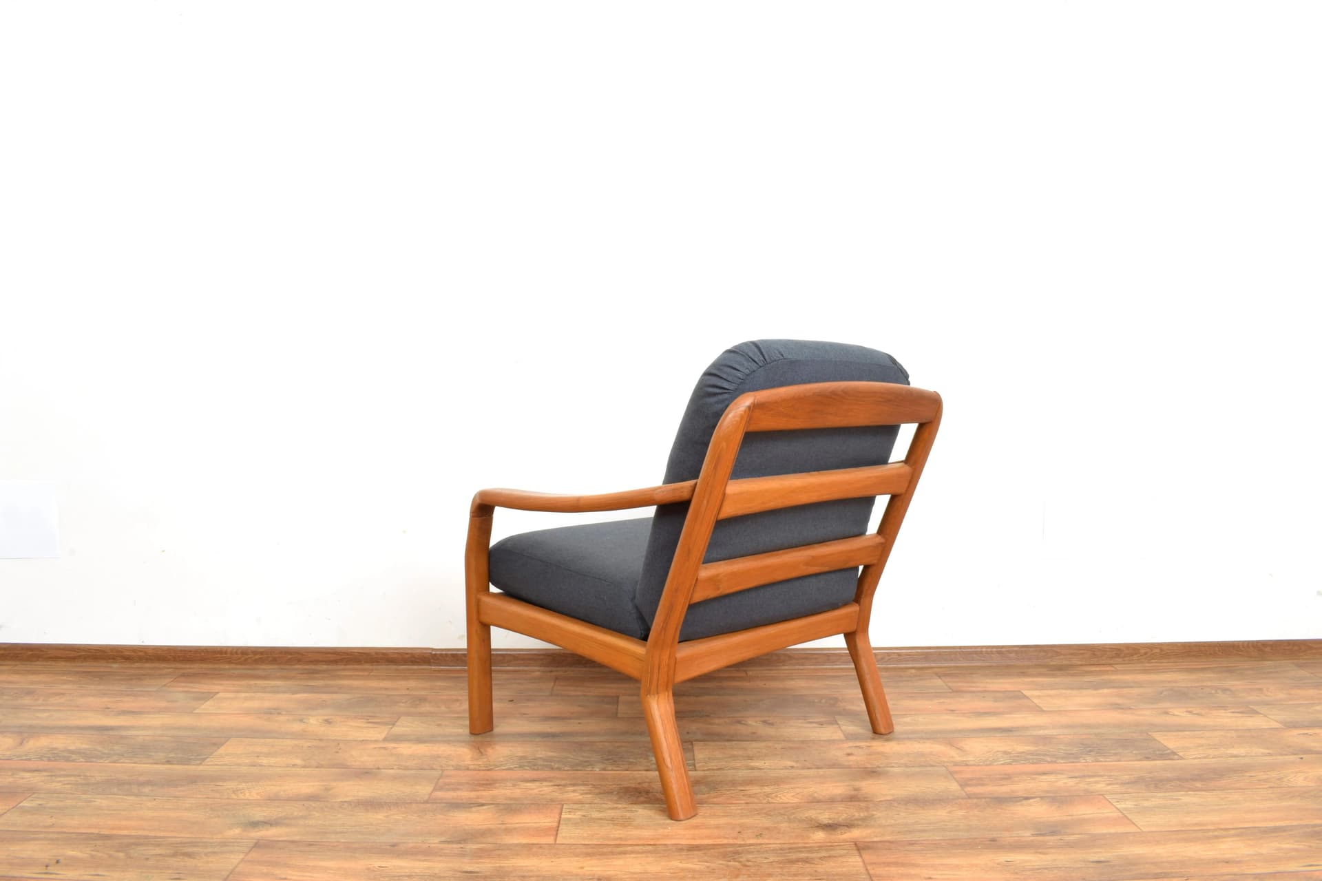Armchair, brown teak, grey fabric, Dyrlund, Denmark, 1970s. - 316068
