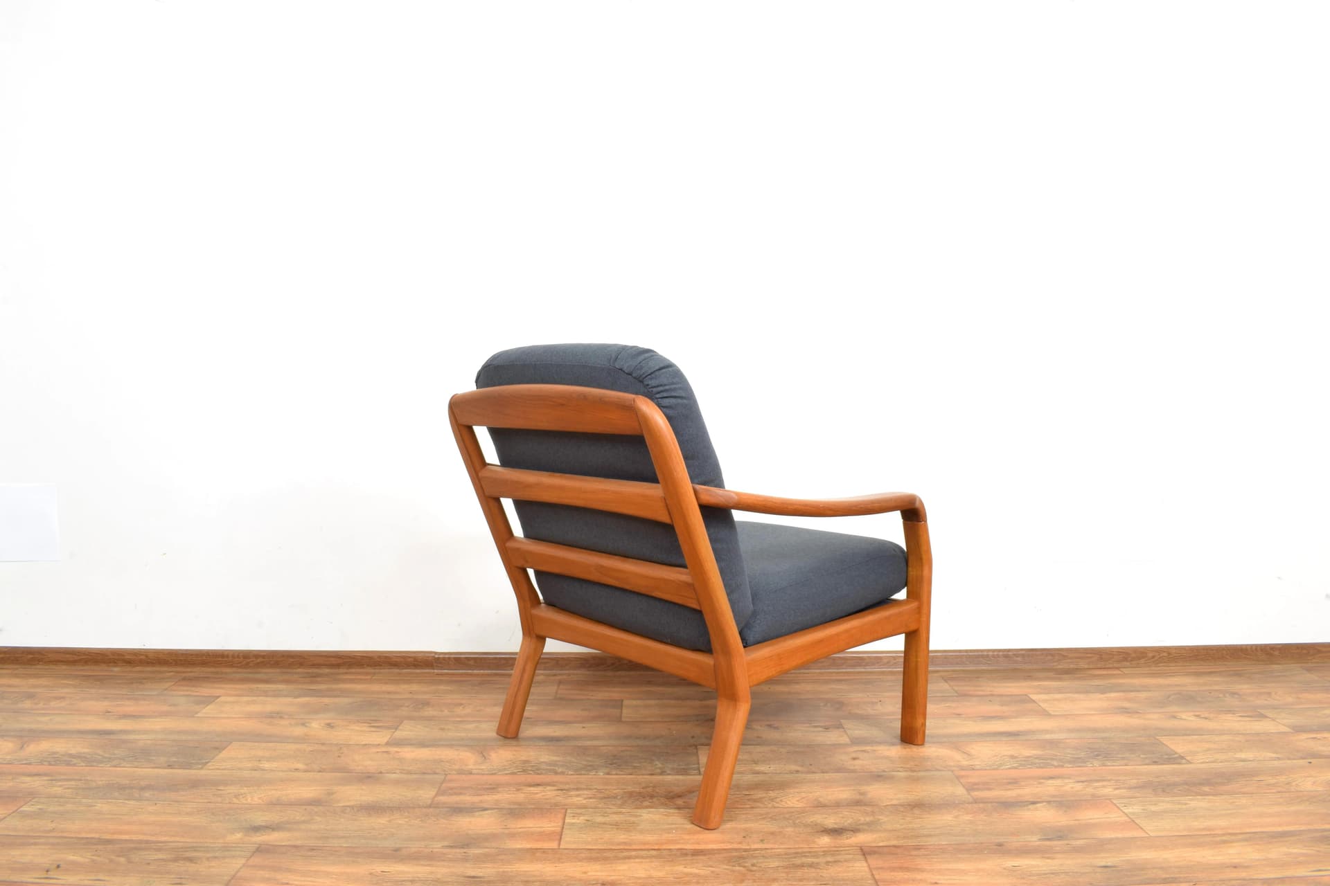 Armchair, brown teak, grey fabric, Dyrlund, Denmark, 1970s. - 316069