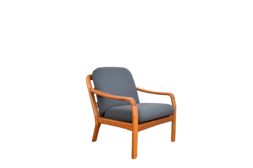 Fotel, teak brązowy, tkanina szara, Dyrlund, Dania, lata 70.