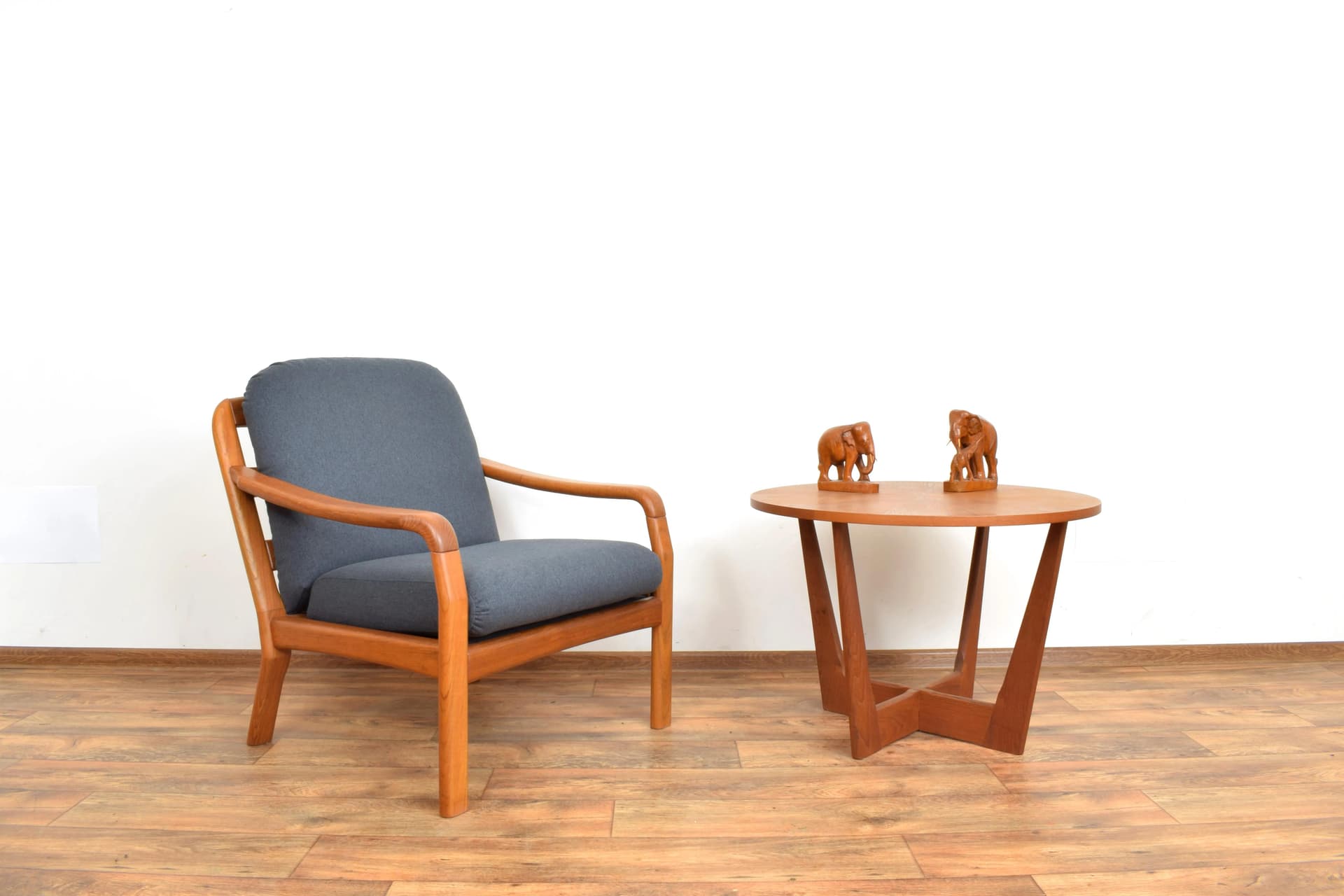 Armchair, brown teak, grey fabric, Dyrlund, Denmark, 1970s. - 316066