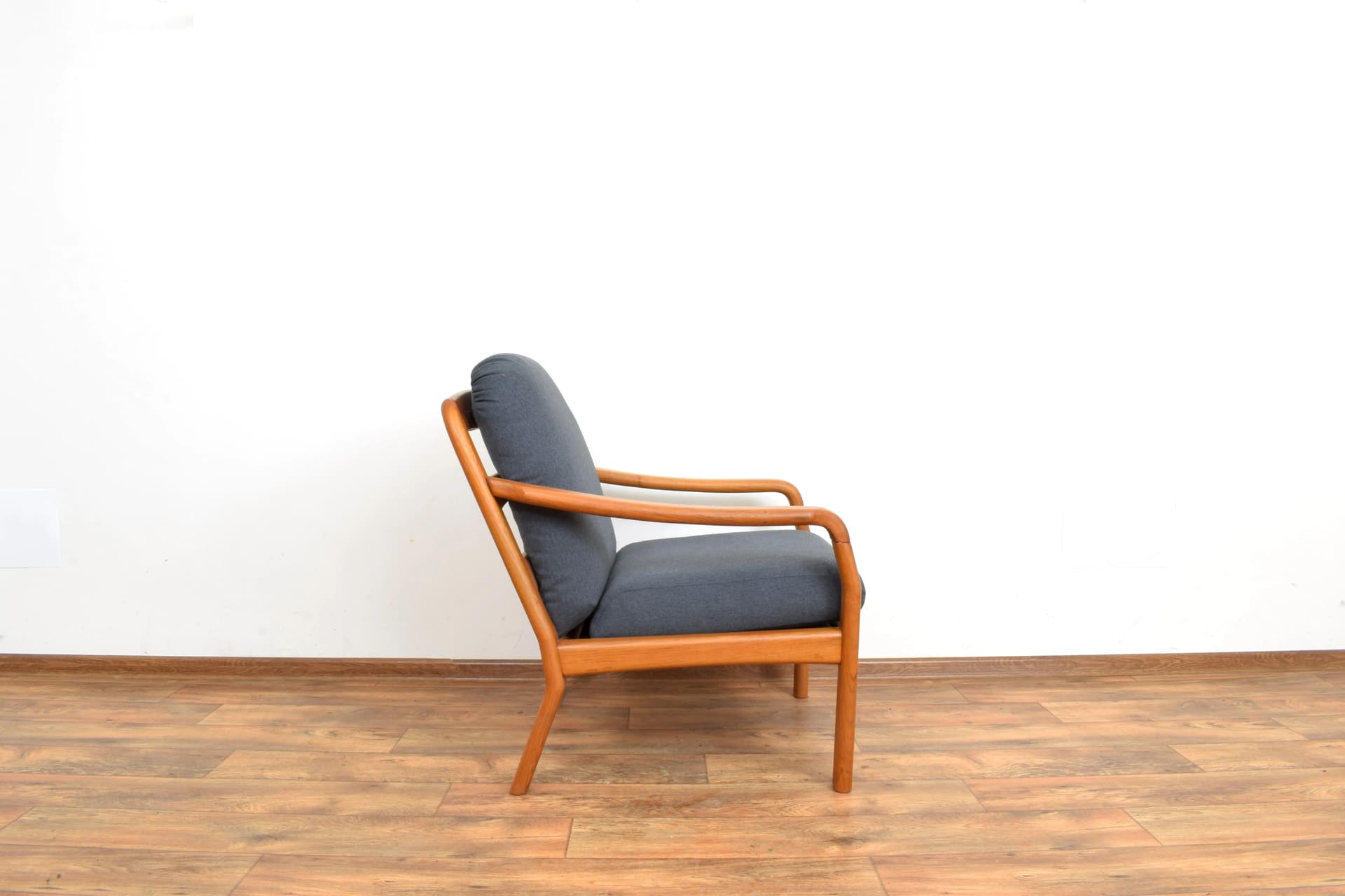 Armchair, brown teak, grey fabric, Dyrlund, Denmark, 1970s. - 316067