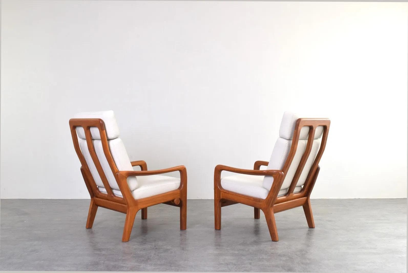 Para foteli, teak brązowy, bawełna beżowa, proj. J. Kristensen, Glostrup Møbelfabrik, Dania, lata 60. - 316036