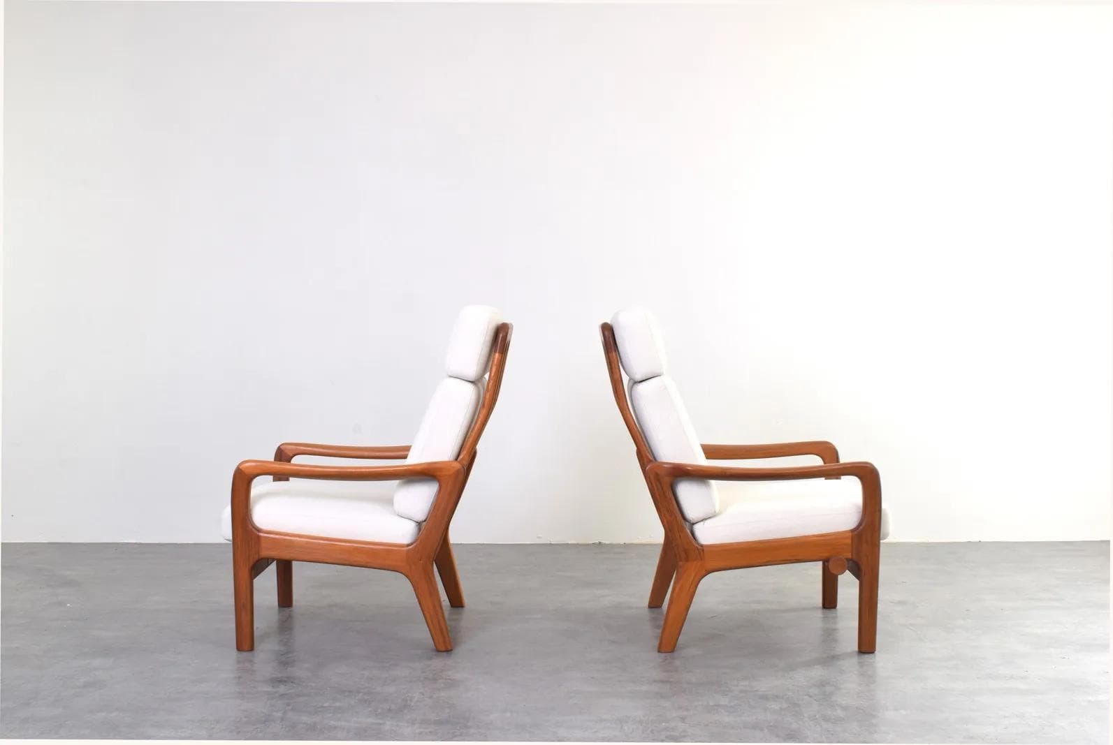 Para foteli, teak brązowy, bawełna beżowa, proj. J. Kristensen, Glostrup Møbelfabrik, Dania, lata 60. - 316039