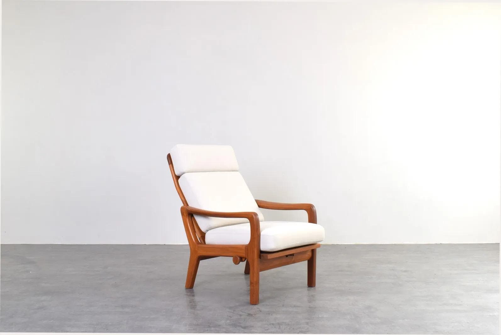 Para foteli, teak brązowy, bawełna beżowa, proj. J. Kristensen, Glostrup Møbelfabrik, Dania, lata 60. - 316035