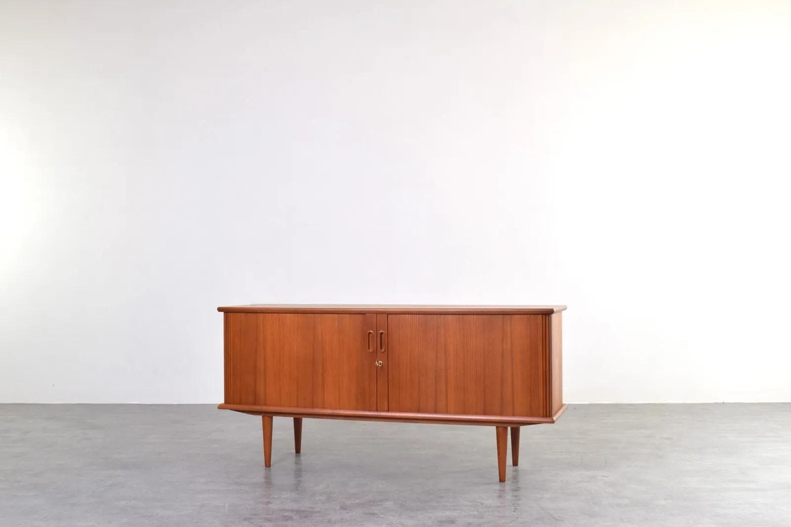 Tambour Sideboard, brown teak, Denmark, 1960s. - 315930