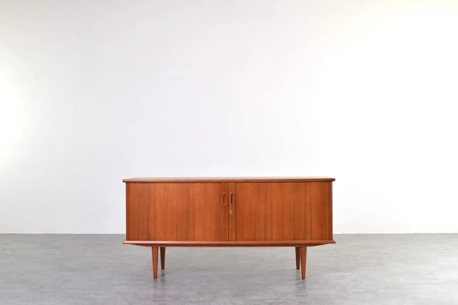 Tambour Sideboard, brown teak, Denmark, 1960s. - 315932