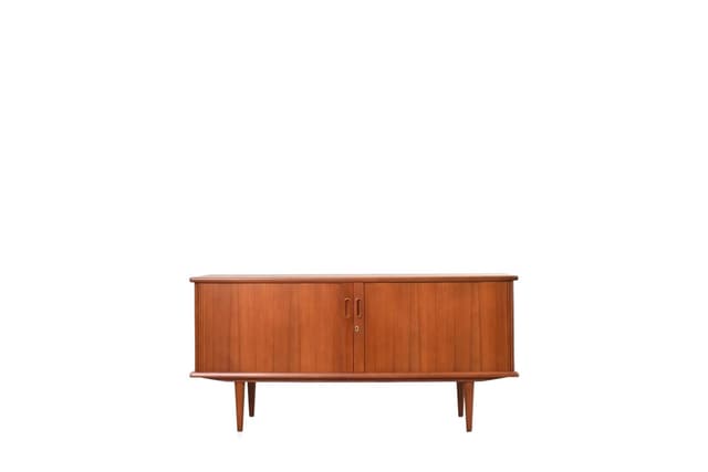 Tambour Sideboard, brown teak, Denmark, 1960s. - DIMENSION