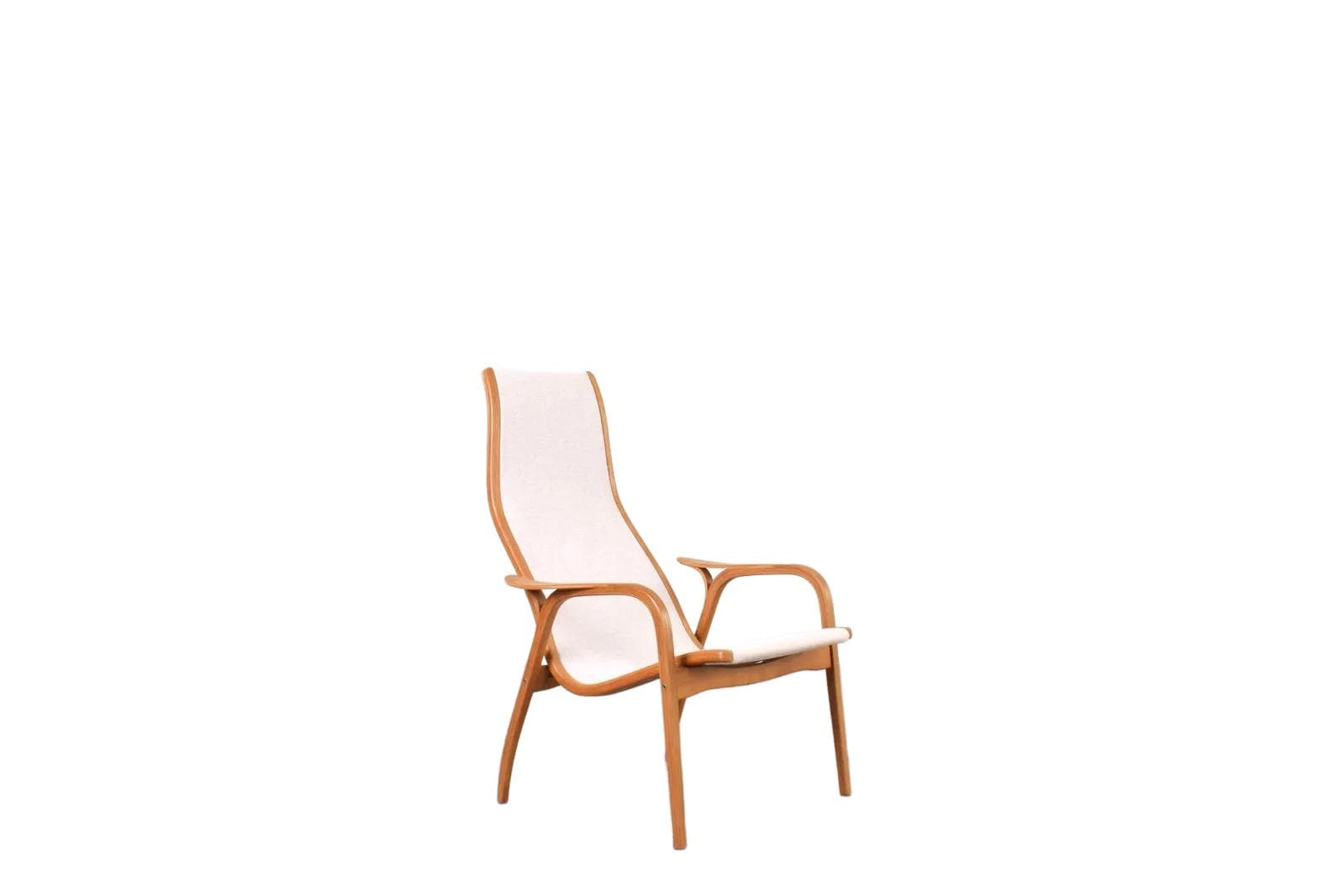 Armchair Lamino, beige wool, brown oak, by Y. Ekström, Swedese, Sweden, 1950s.