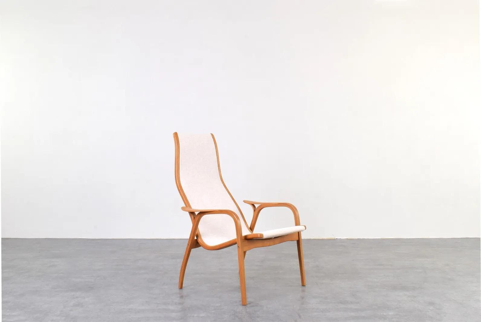 Armchair Lamino, beige wool, brown oak, by Y. Ekström, Swedese, Sweden, 1950s. - 315914