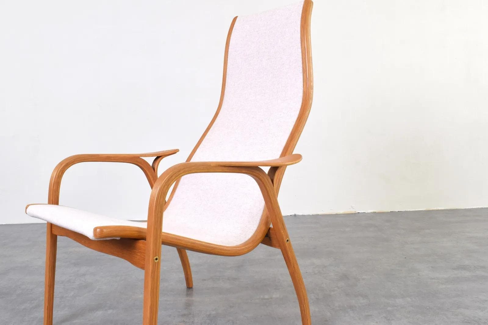 Armchair Lamino, beige wool, brown oak, by Y. Ekström, Swedese, Sweden, 1950s. - 315921