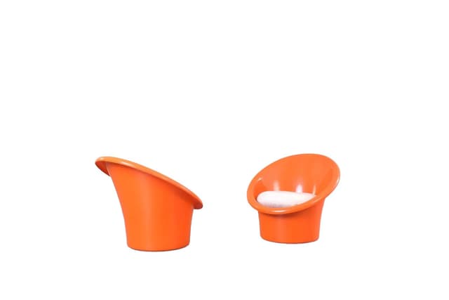 Para foteli Skopa, plastik pomarańczowy, bawełna beżowa, proj. O. Gjerløv-Knudsen & T. Lind, Ikea, Szwecja, lata 70. - WYMIARY