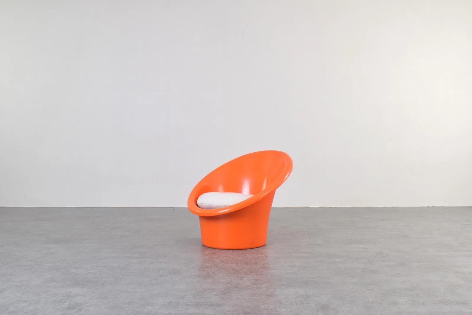 Para foteli Skopa, plastik pomarańczowy, bawełna beżowa, proj. O. Gjerløv-Knudsen & T. Lind, Ikea, Szwecja, lata 70. - 315837