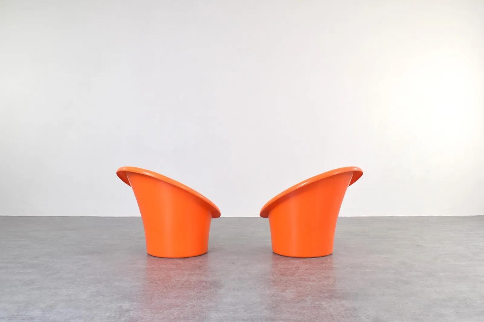 Para foteli Skopa, plastik pomarańczowy, bawełna beżowa, proj. O. Gjerløv-Knudsen & T. Lind, Ikea, Szwecja, lata 70. - 315842