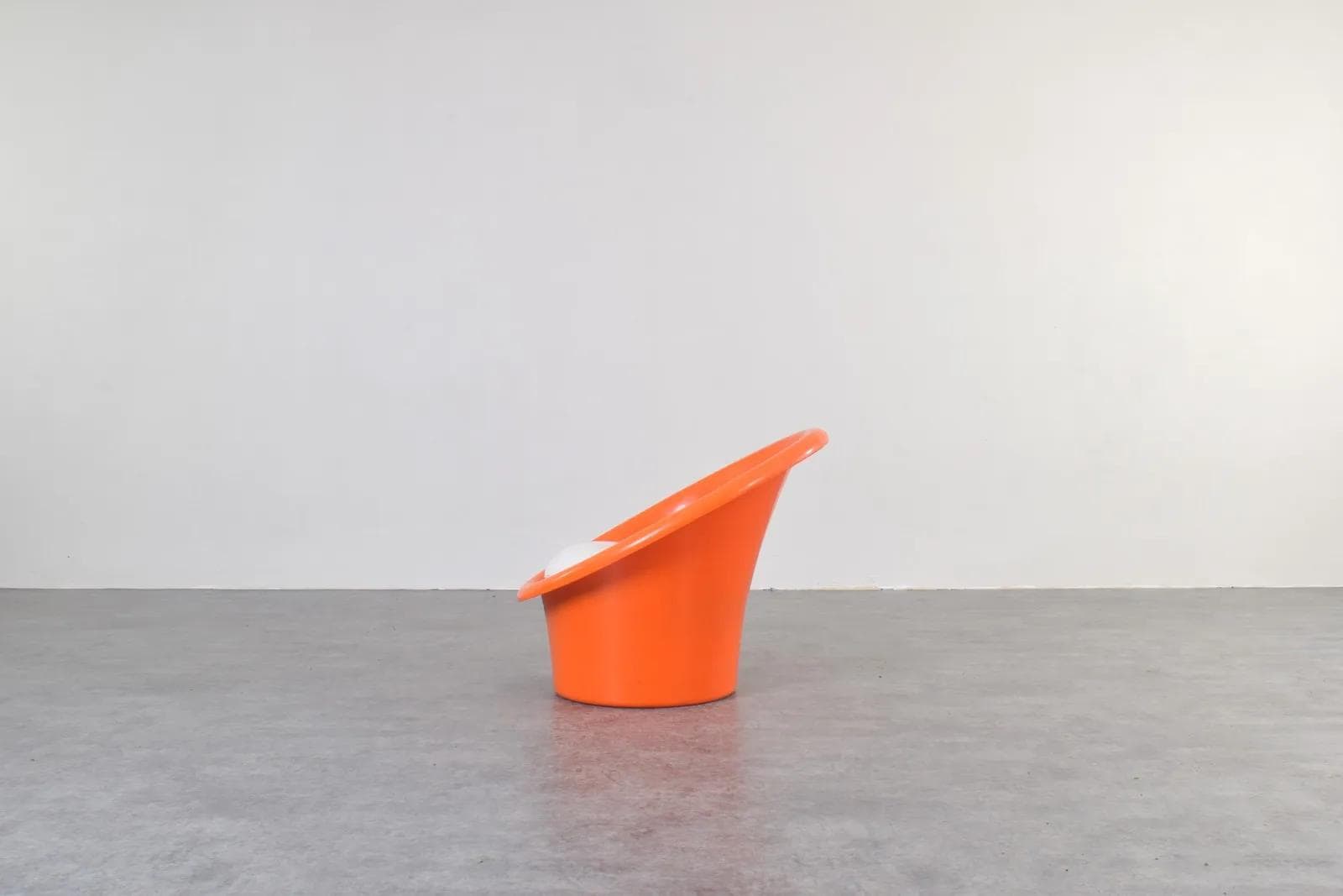 Para foteli Skopa, plastik pomarańczowy, bawełna beżowa, proj. O. Gjerløv-Knudsen & T. Lind, Ikea, Szwecja, lata 70. - 315840