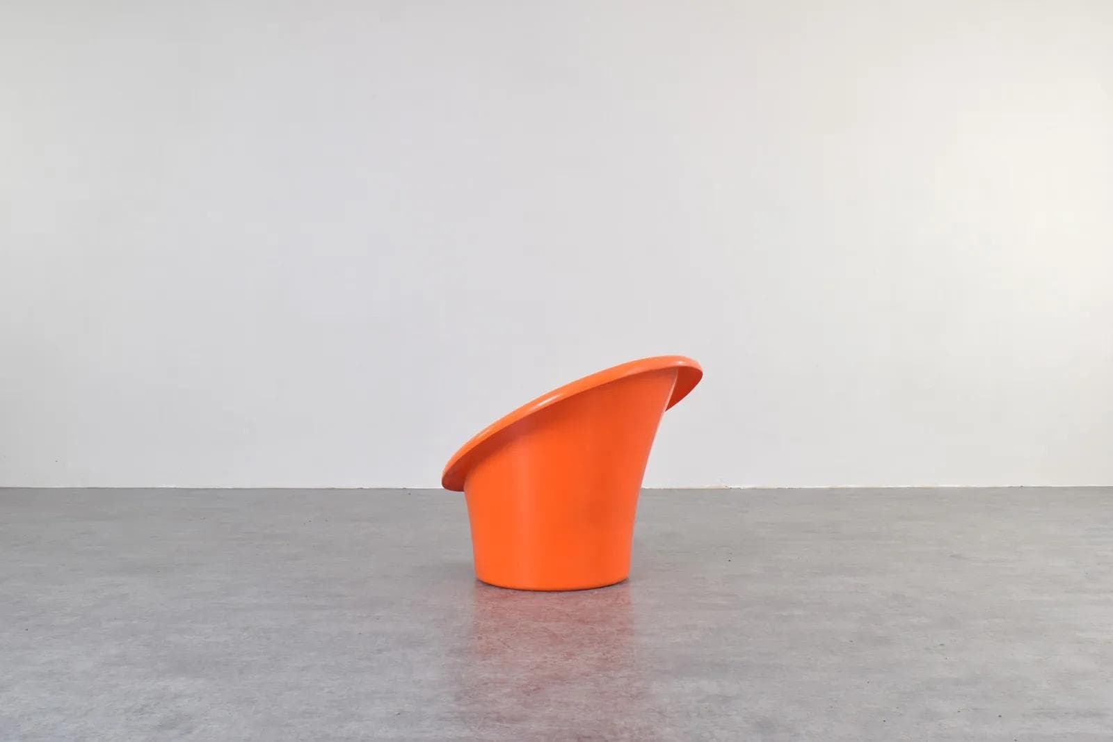 Para foteli Skopa, plastik pomarańczowy, bawełna beżowa, proj. O. Gjerløv-Knudsen & T. Lind, Ikea, Szwecja, lata 70. - 315838