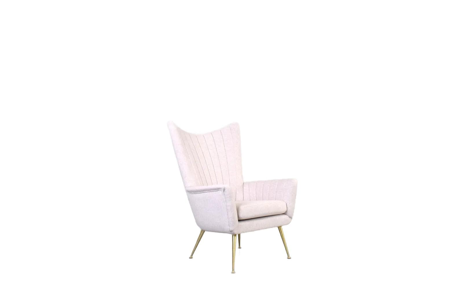 Armchair Wingback, beige wool, gold metal, Italy, 1960s.