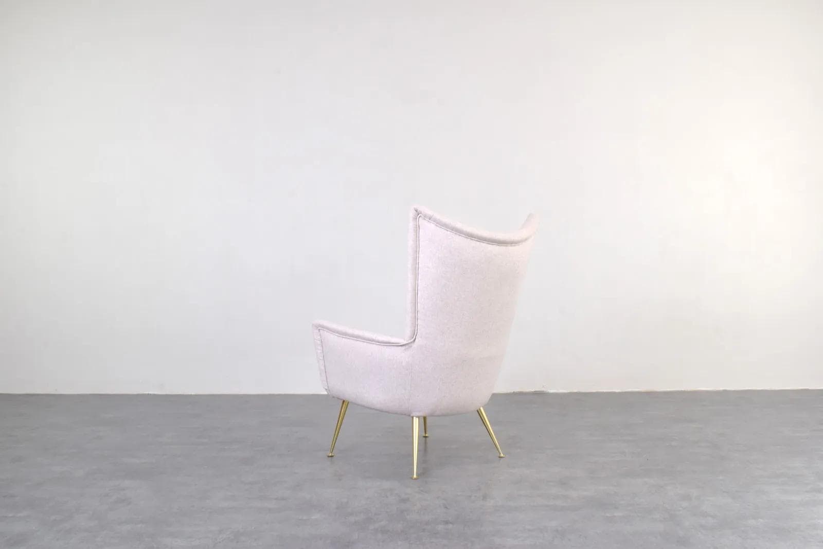 Armchair Wingback, beige wool, gold metal, Italy, 1960s. - 315831