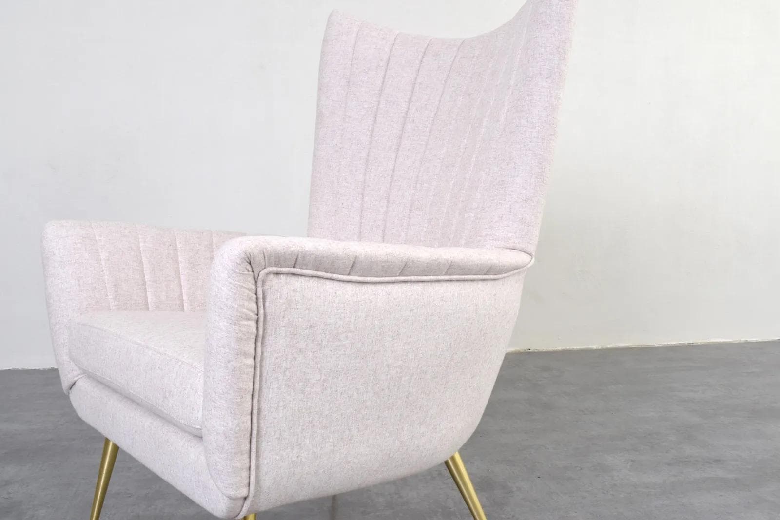 Armchair Wingback, beige wool, gold metal, Italy, 1960s. - 315828