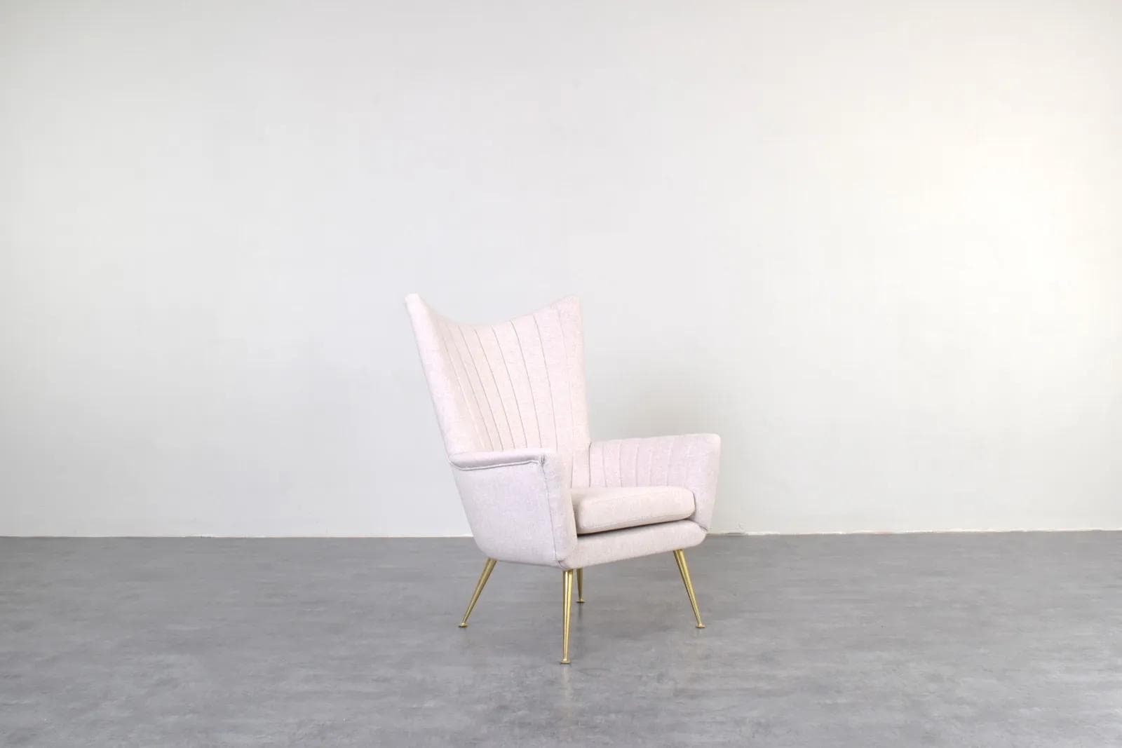Armchair Wingback, beige wool, gold metal, Italy, 1960s. - 315824