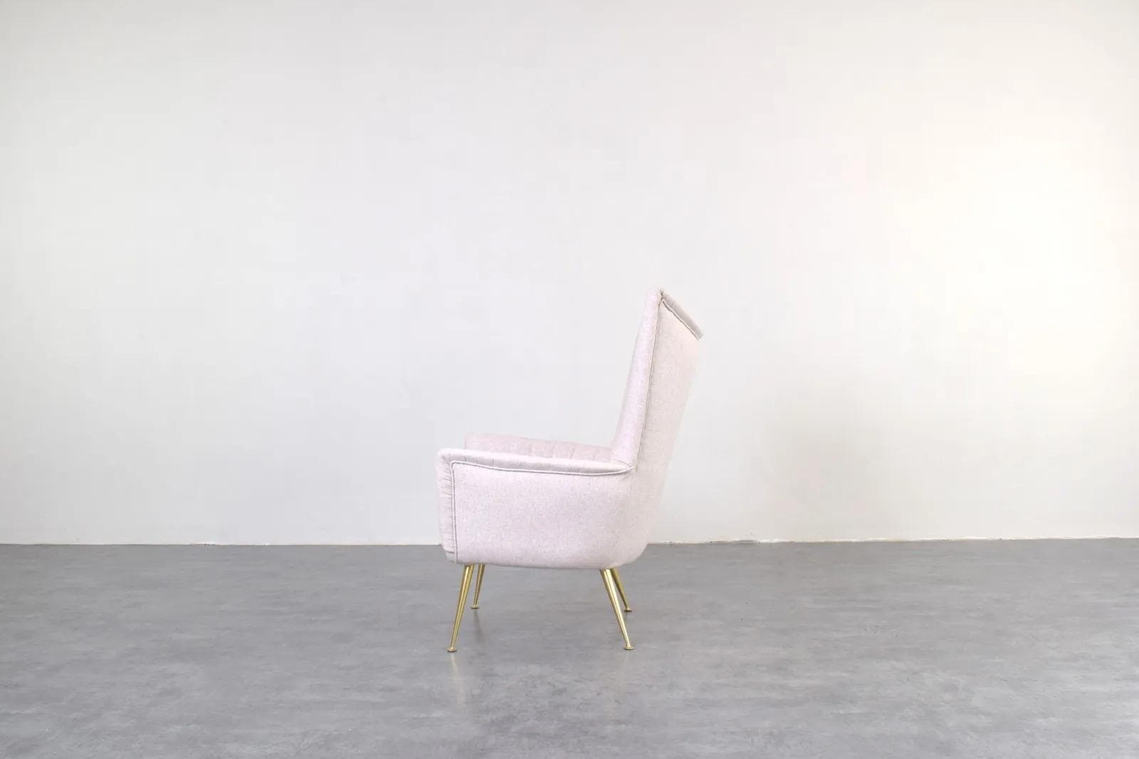 Armchair Wingback, beige wool, gold metal, Italy, 1960s. - 315825