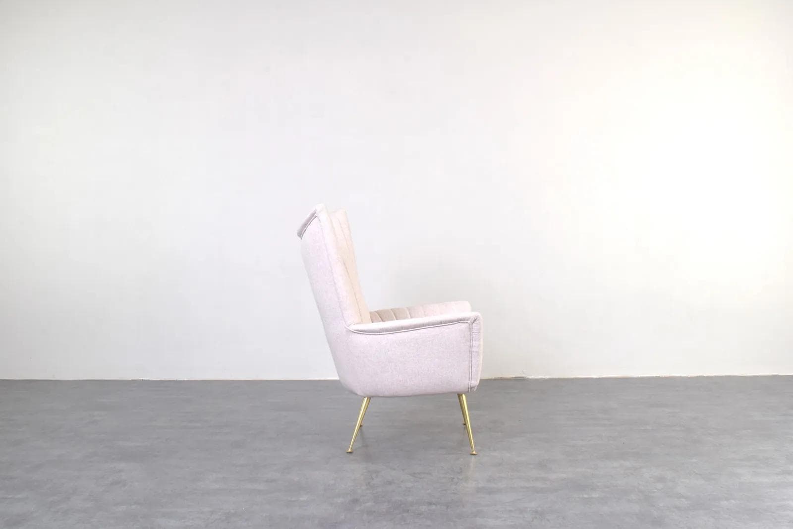Armchair Wingback, beige wool, gold metal, Italy, 1960s. - 315827