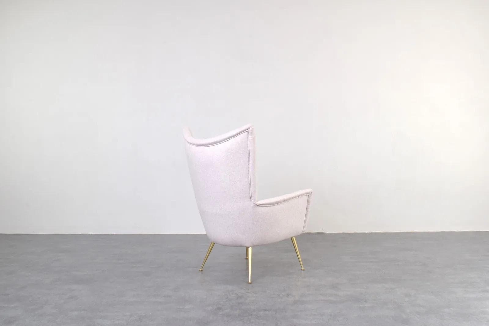 Armchair Wingback, beige wool, gold metal, Italy, 1960s. - 315826