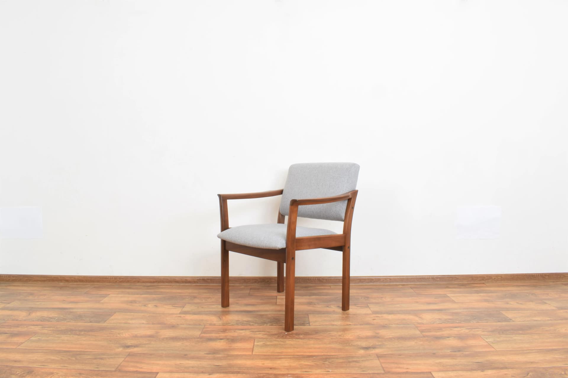 Set of Two Armchairs, brown wood, grey fabric, Denmark, 1970s. - 315820