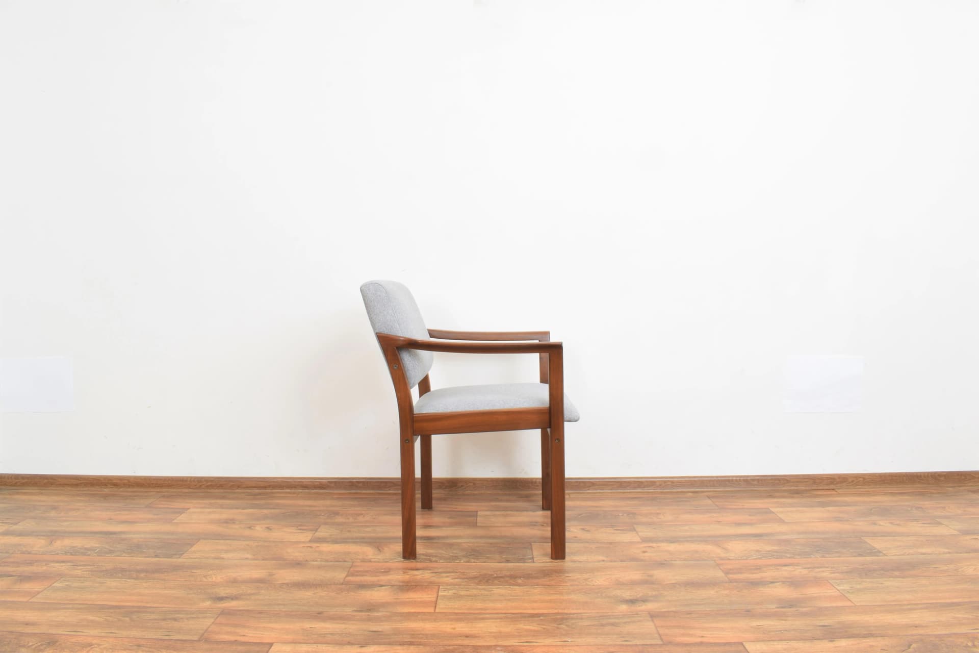Set of Two Armchairs, brown wood, grey fabric, Denmark, 1970s. - 315817